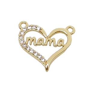 copper Heart MaMa pendant pave zircon with 2loops, gold plated, approx 15-16mm