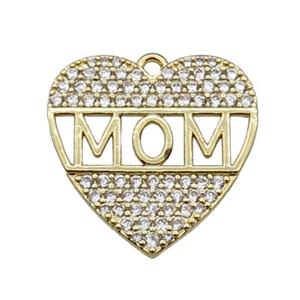 copper Heart MOM pendant pave zircon, gold plated, approx 19mm