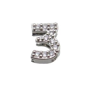 copper Number-3 Beads pave zircon, platinum plated, approx 8mm, 2-6mm hole