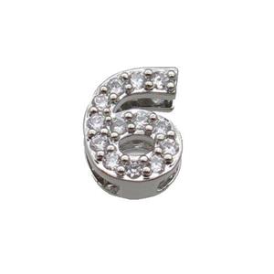 copper Number-6 Beads pave zircon, platinum plated, approx 8mm, 2-6mm hole