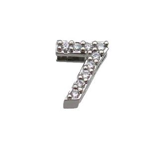 copper Number-7 Beads pave zircon, platinum plated, approx 8mm, 2-6mm hole