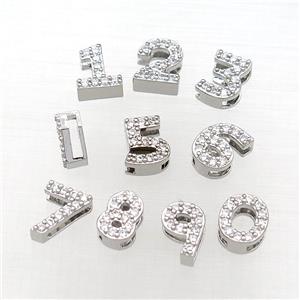 mix copper Number Beads pave zircon, platinum plated, approx 8mm, 2-6mm hole