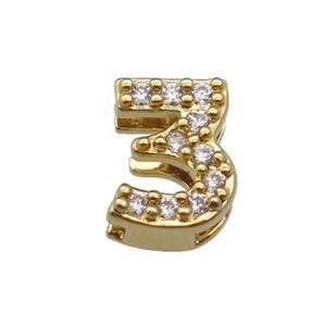 copper Number-3 Beads pave zircon, gold plated, approx 8mm, 2-6mm hole