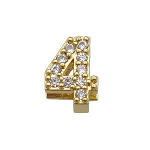 copper Number-4 Beads pave zircon, gold plated, approx 8mm, 2-6mm hole