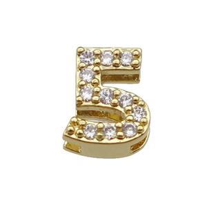 copper Number-5 Beads pave zircon, gold plated, approx 8mm, 2-6mm hole