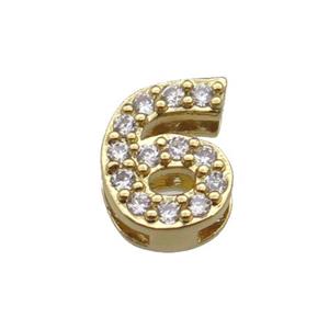 copper Number-6 Beads pave zircon, gold plated, approx 8mm, 2-6mm hole