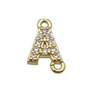 copper letter-A connector pave zircon, gold plated, approx 8mm