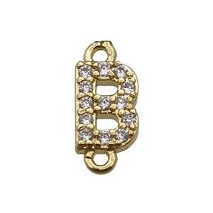 copper letter-B connector pave zircon, gold plated, approx 8mm