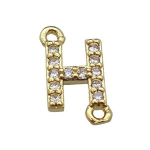 copper letter-H connector pave zircon, gold plated, approx 8mm