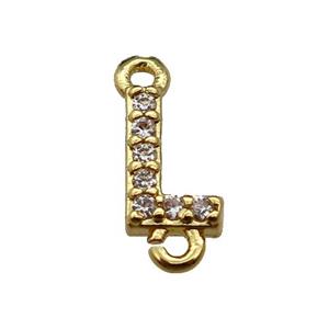 copper letter-L connector pave zircon, gold plated, approx 8mm
