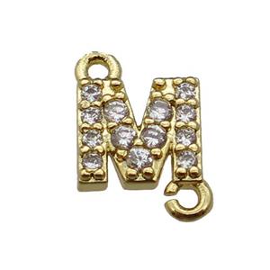 copper letter-M connector pave zircon, gold plated, approx 8mm