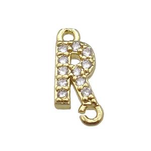 copper letter-R connector pave zircon, gold plated, approx 8mm