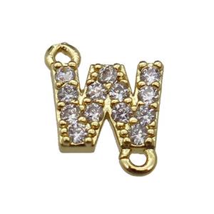 copper letter-W connector pave zircon, gold plated, approx 8mm