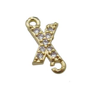 copper letter-X connector pave zircon, gold plated, approx 8mm