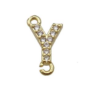 copper letter-Y connector pave zircon, gold plated, approx 8mm