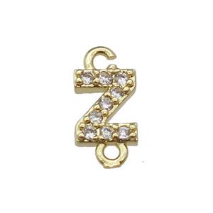 copper letter-Z connector pave zircon, gold plated, approx 8mm