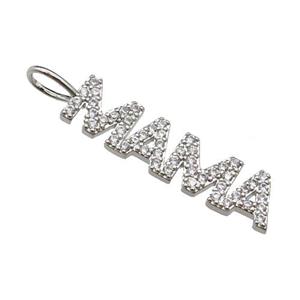 copper MAMA pendant pave zircon, platinum plated, approx 8-30mm