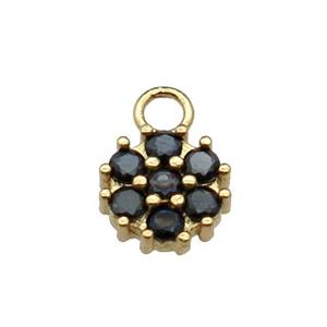 copper flower pendant pave black zircon, gold plated, approx 11mm, 3mm hole