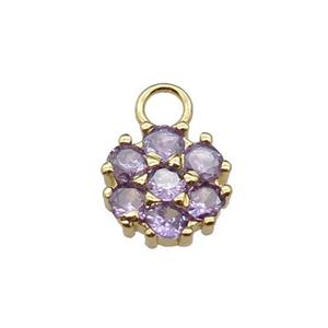 copper flower pendant pave lavender zircon, gold plated, approx 11mm, 3mm hole