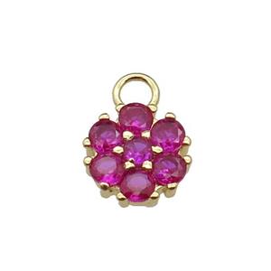 copper flower pendant pave hotpink zircon, gold plated, approx 11mm, 3mm hole