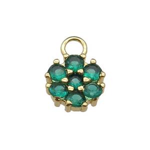 copper flower pendant pave green zircon, gold plated, approx 11mm, 3mm hole
