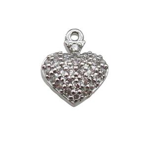 copper Heart pendant pave zircon, platinum plated, approx 9mm