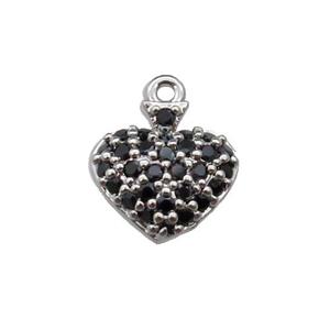 copper Heart pendant pave black zircon, platinum plated, approx 9mm