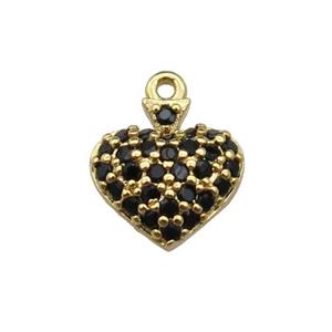 copper Heart pendant pave black zircon, gold plated, approx 9mm