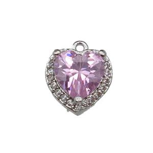 copper Heart pendant pave zircon, pink, platinum plated, approx 9mm