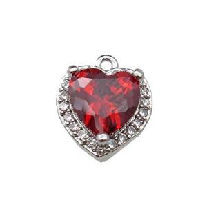 copper Heart pendant pave zircon, ruby, platinum plated, approx 9mm