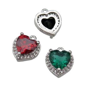 mixed copper Heart pendant pave zircon, platinum plated, approx 9mm