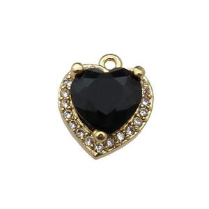 copper Heart pendant pave zircon, black, gold plated, approx 9mm