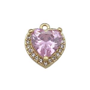 copper Heart pendant pave zircon, pink, gold plated, approx 9mm
