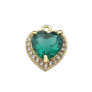copper Heart pendant pave zircon, green, gold plated, approx 9mm