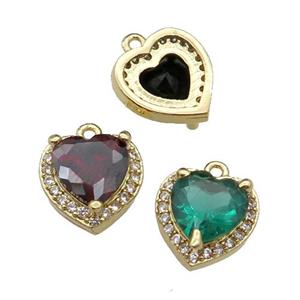 mix copper Heart pendant pave zircon, gold plated, approx 9mm