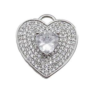 copper Heart pendant pave zircon, platinum plated, approx 17mm