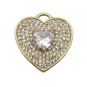 copper Heart pendant pave zircon, clear, gold plated, approx 17mm