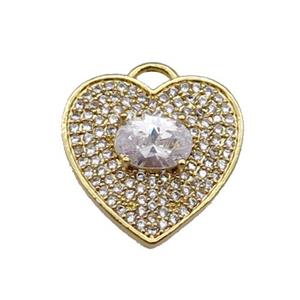 copper Heart pendant pave zircon, clear, gold plated, approx 17mm