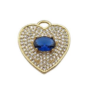 copper Heart pendant pave zircon, blue, gold plated, approx 17mm