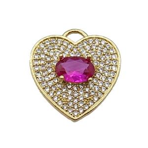 copper Heart pendant pave zircon, ruby, gold plated, approx 17mm