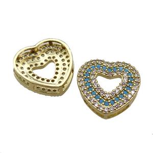 copper Heart pendant pave zircon, gold plated, approx 18mm
