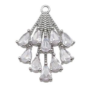 copper peacocktail pendant pave zircon, platinum plated, approx 17-23mm