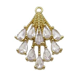 copper peacocktail pendant pave zircon, gold plated, approx 17-23mm
