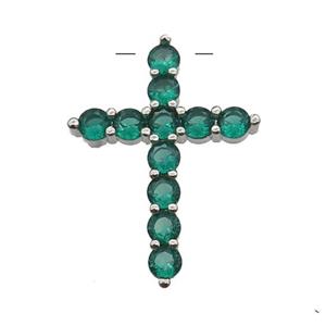 copper Cross pendant pave zircon, peacockgreen, platinum plated, approx 20-27mm
