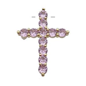 copper Cross pendant pave zircon, pink, gold plated, approx 20-27mm