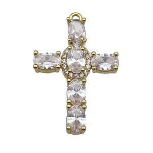 copper Cross pendant pave zircon, gold plated, approx 18-26mm