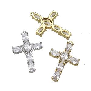 copper Cross pendant pave zircon, mixed, approx 18-26mm
