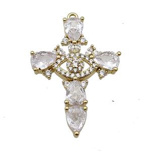 copper Cross pendant pave zircon, gold plated, approx 23-33mm