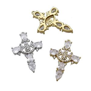 copper Cross pendant pave zircon, mixed, approx 23-33mm