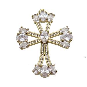 copper Cross pendant pave zircon, gold plated, approx 28-34mm